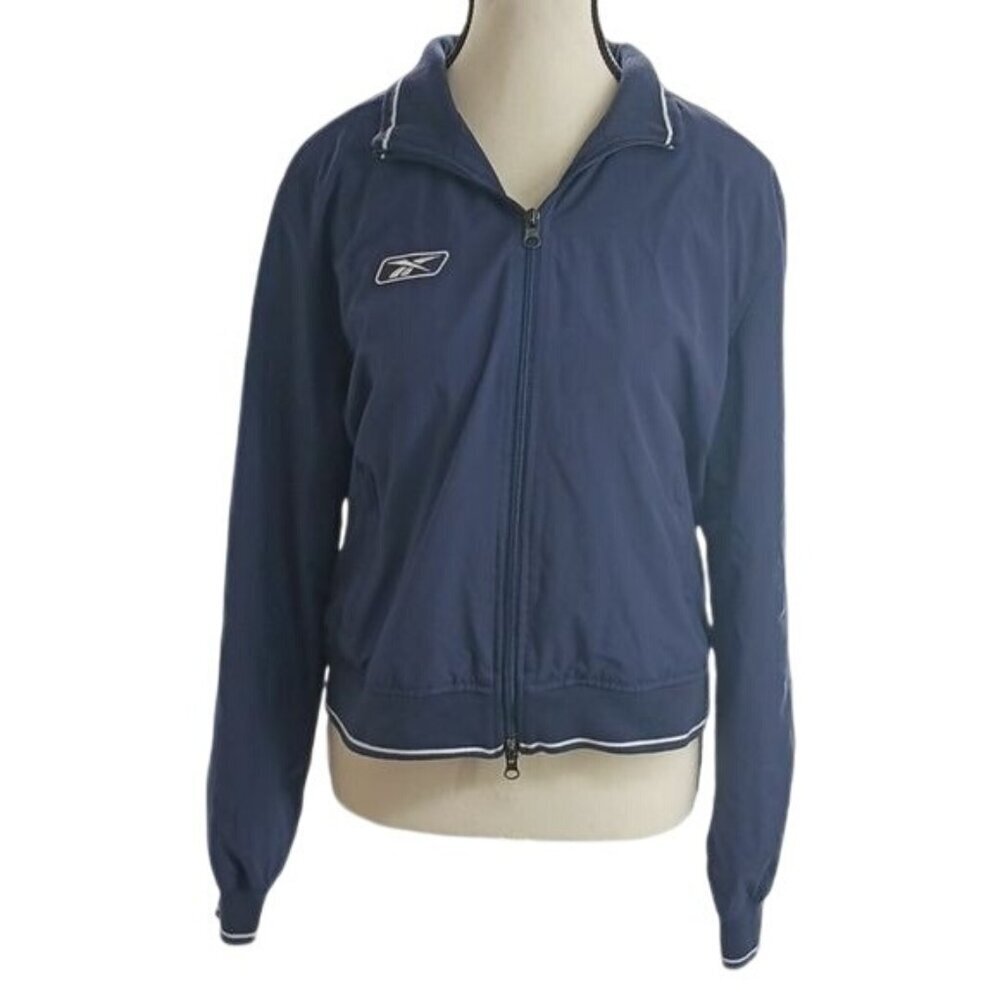Reebok Womens Track Jacket Blue Full Zip Athletic Y2K Vintage Size Medium